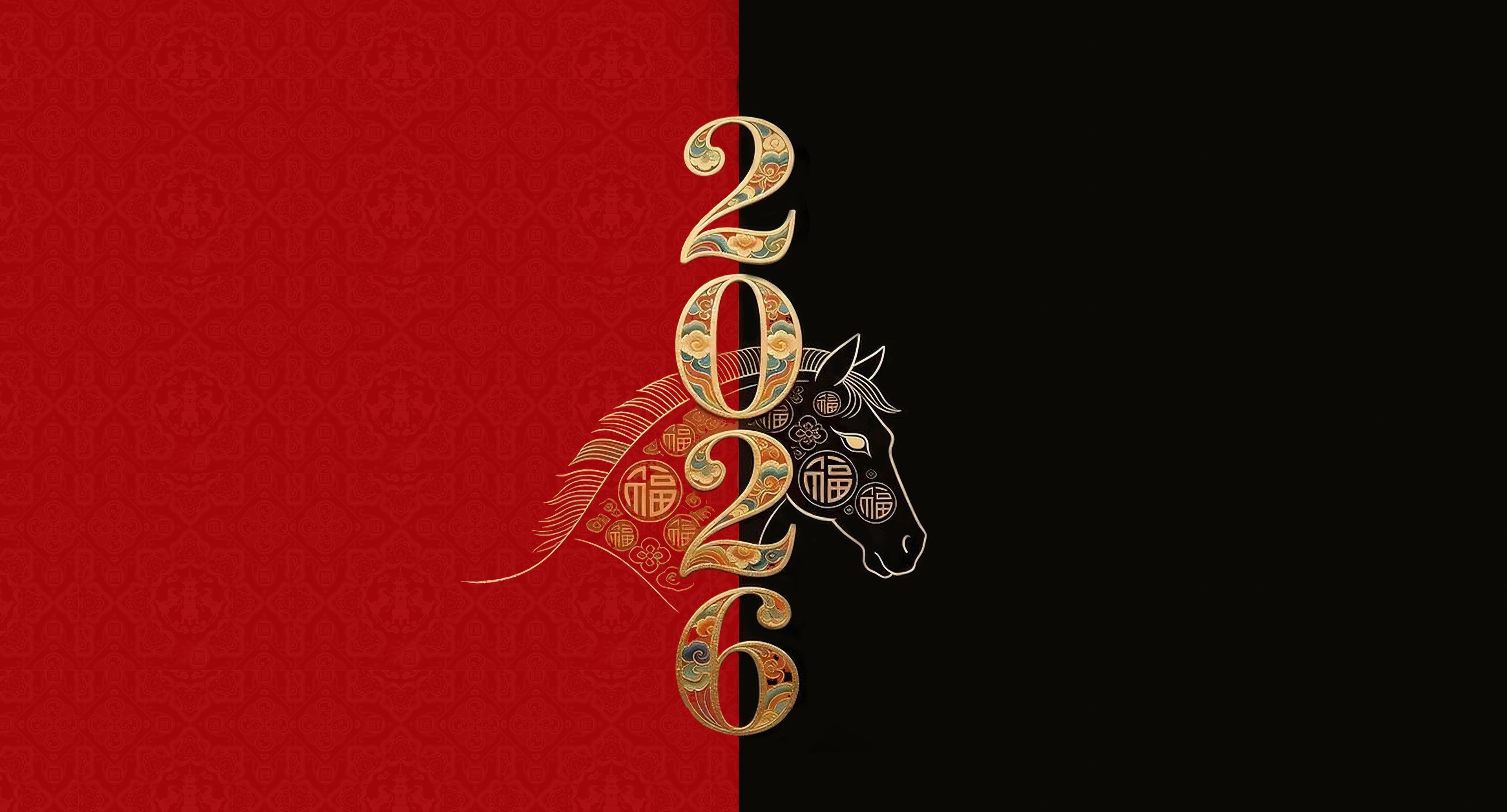 2026 Chinese Zodiac Forecast — Year of the Fire Horse in gold and red traditional Chinese paper-cut style — Leymen Jewels