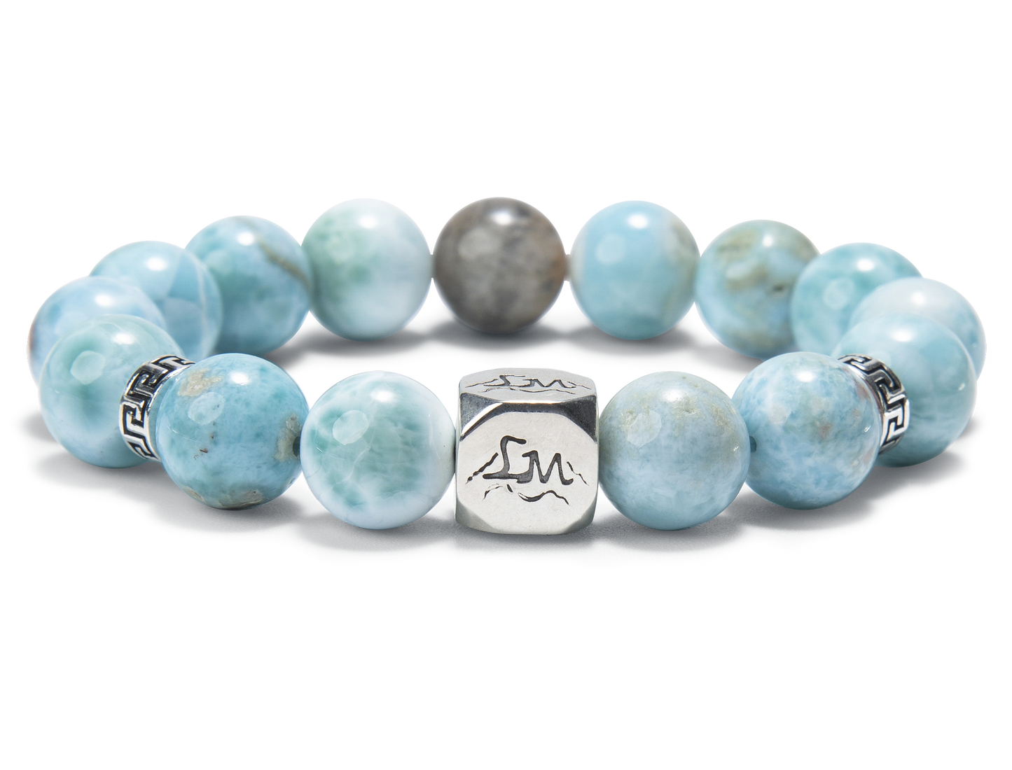Abyss water crystal bracelet — larimar and black auralite-23 — front detail — Leymen Jewels