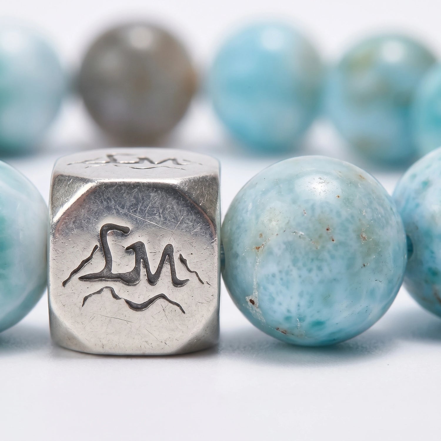 Abyss Water bracelet macro detail, Larimar and Black Auralite-23 — Leymen Jewels