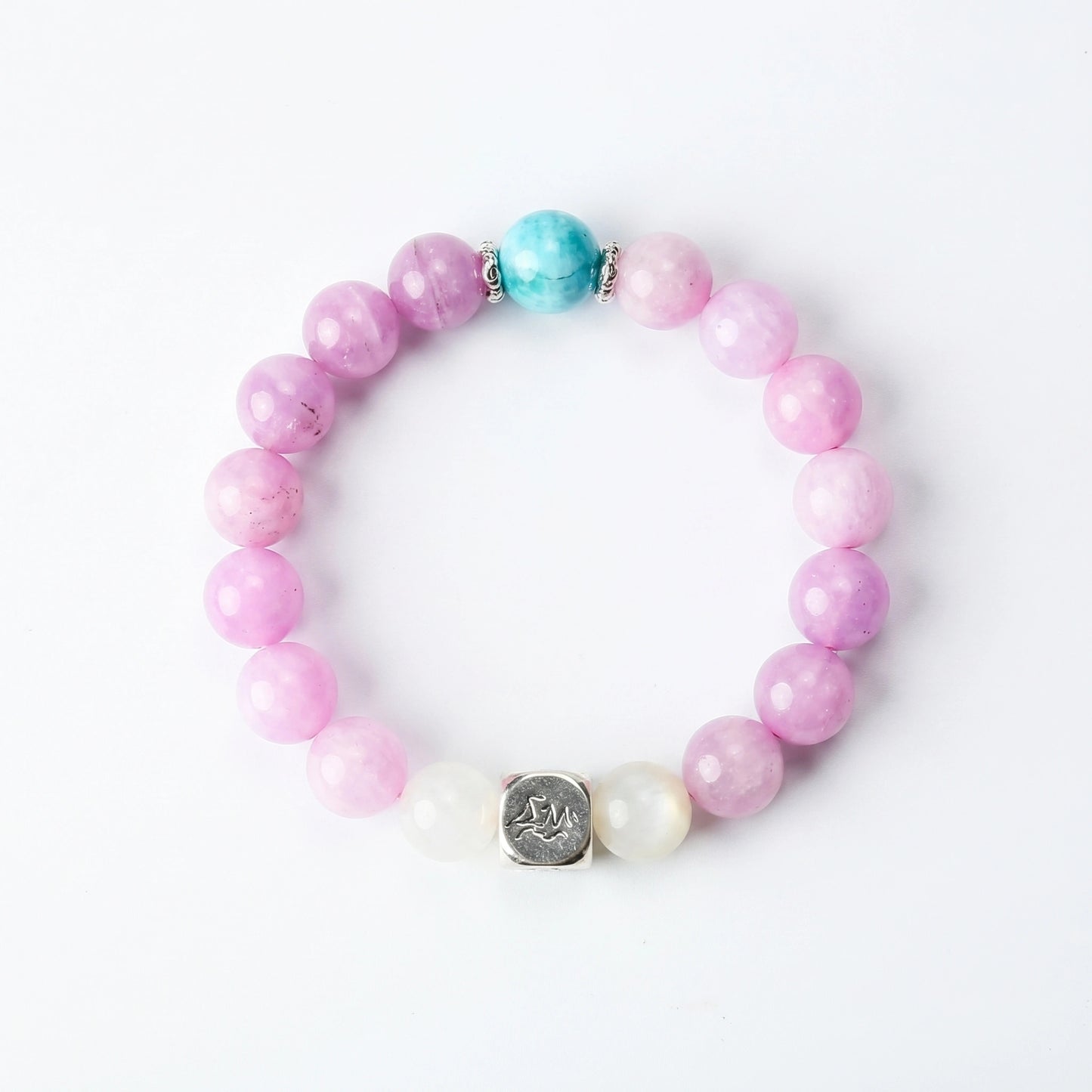 Aurora water crystal bracelet — kunzite larimar and snow quartz — mends heartbreaks and deepens spiritual bonds — Leymen Jewels