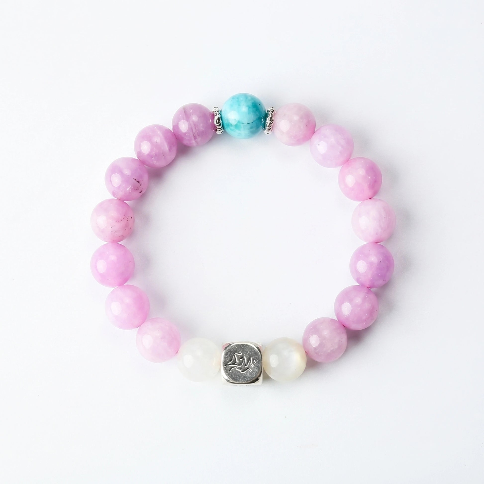 Aurora water crystal bracelet — kunzite larimar and snow quartz — mends heartbreaks and deepens spiritual bonds — Leymen Jewels