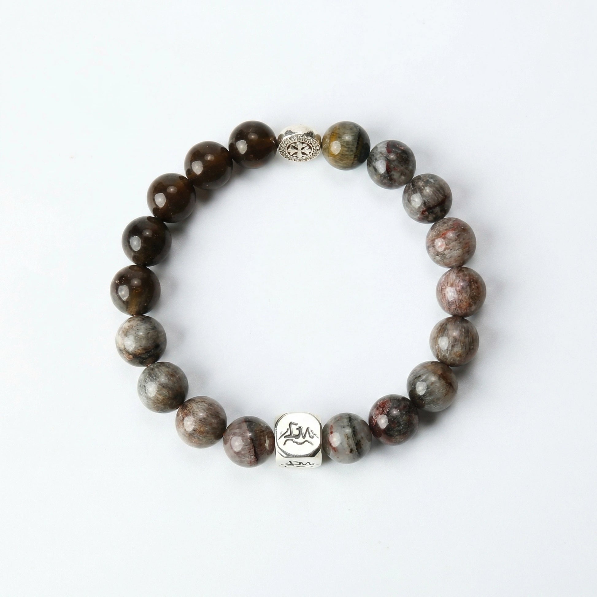 Axis metal crystal bracelet — black auralite-23 and cintamani — grounds energy and clears karmic blocks — Leymen Jewels