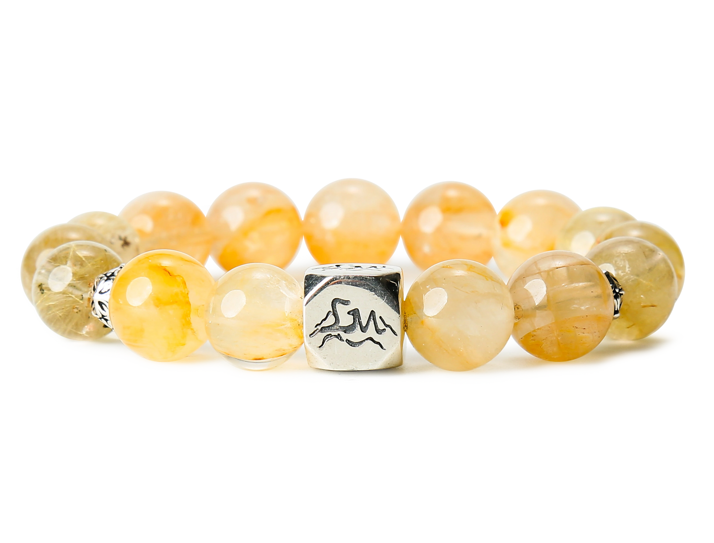 Bastion earth crystal bracelet — yellow hematoid and golden rutilated quartz — front detail — Leymen Jewels