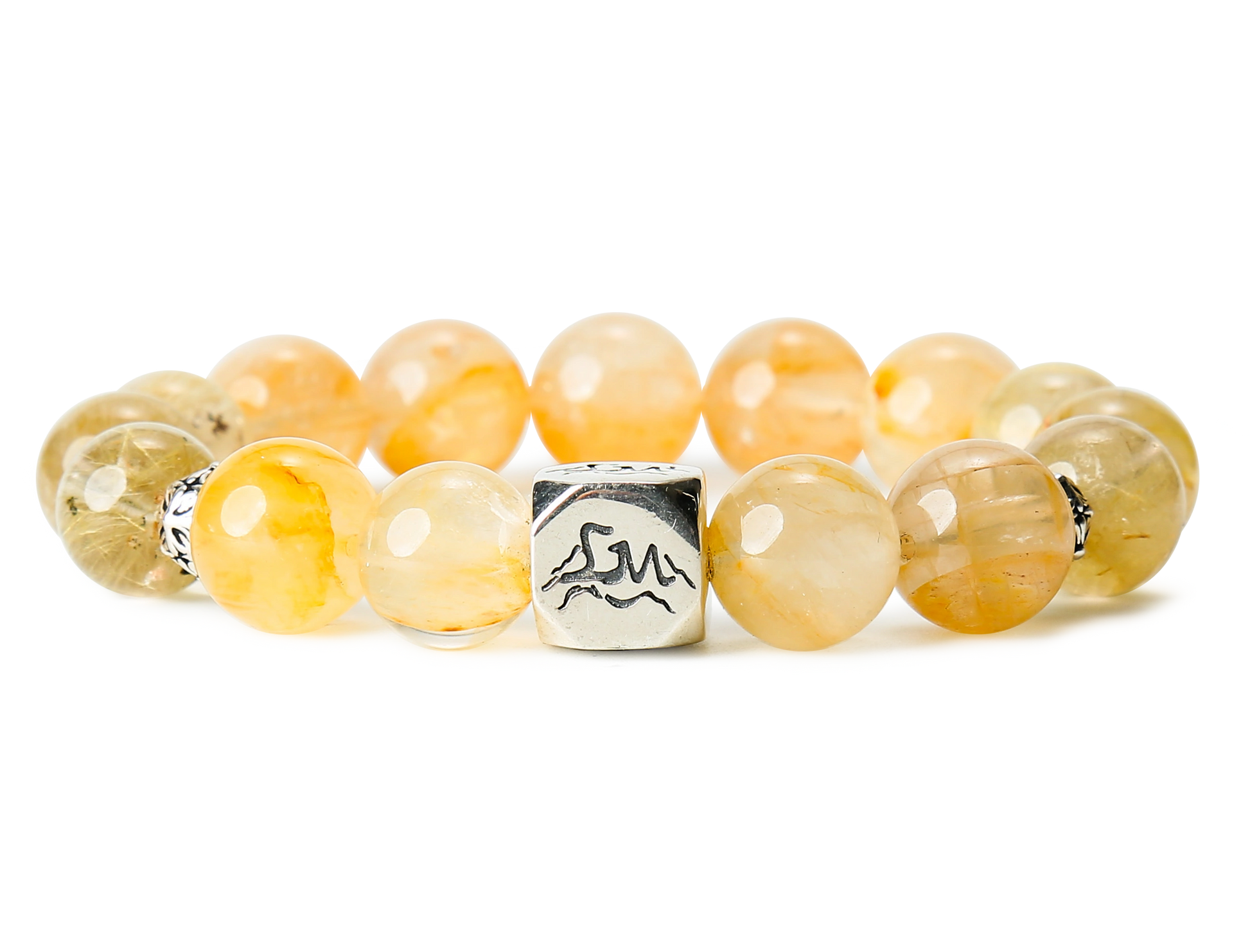 Bastion earth crystal bracelet — yellow hematoid and golden rutilated quartz — front detail — Leymen Jewels