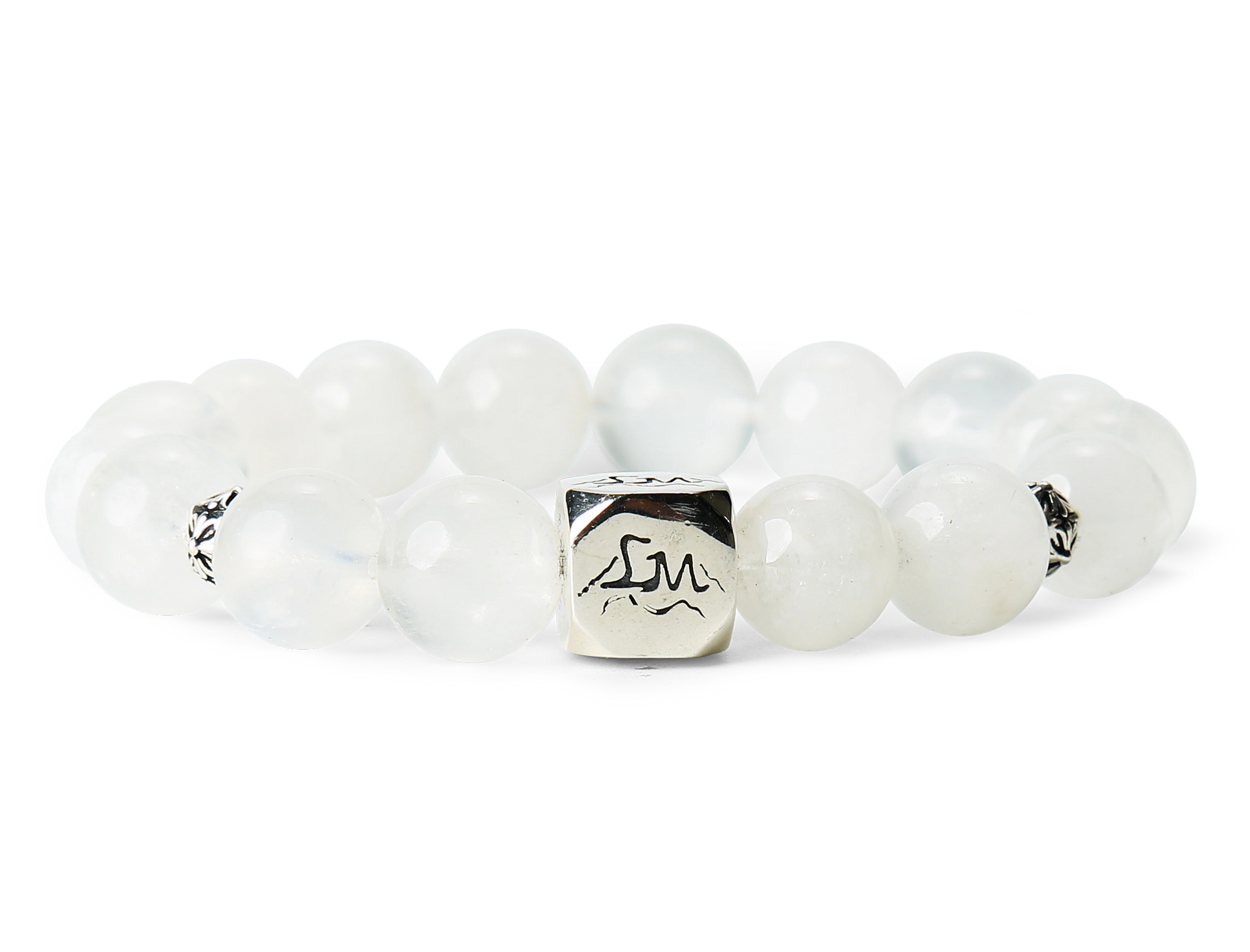 Clarity metal crystal bracelet — snow quartz and blue moonstone — front detail — Leymen Jewels