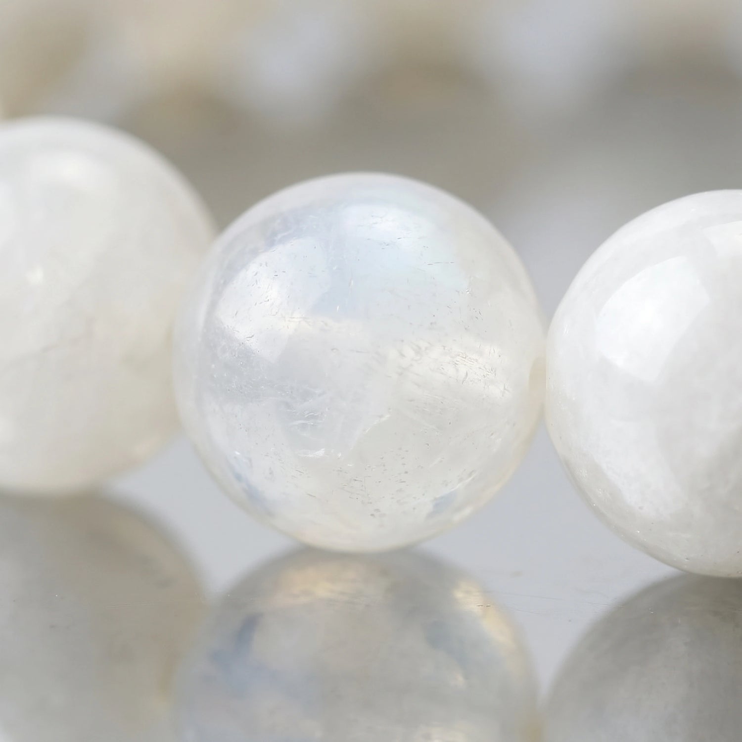 Clarity Metal bracelet macro detail, Snow Quartz and Blue Moonstone — Leymen Jewels