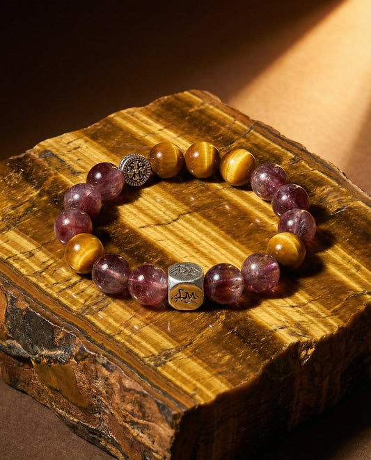 Dominion earth crystal bracelet — Tiger's Eye and Purple Auralite-23 — on Tiger's Eye stone — Leymen Jewels
