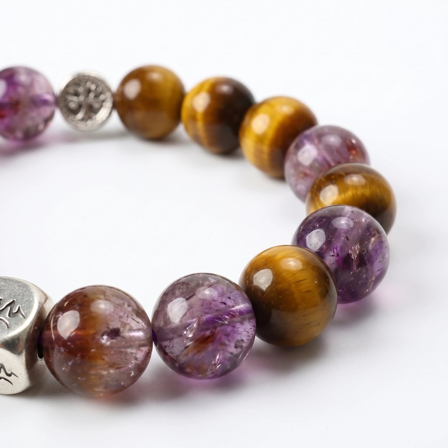 Dominion Earth bracelet macro detail, Tiger's Eye and Purple Auralite-23 — Leymen Jewels