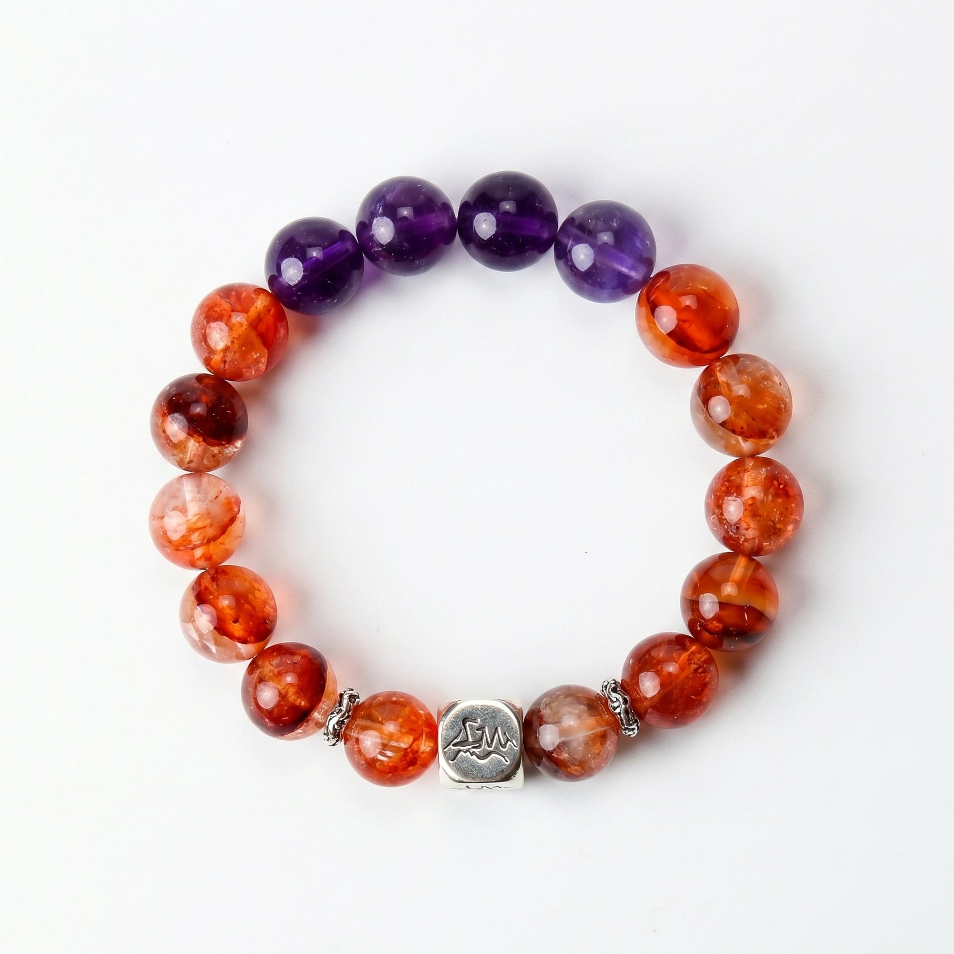 Ember fire crystal bracelet — red phantom quartz and amethyst — ignites passion and balances energy — Leymen Jewels