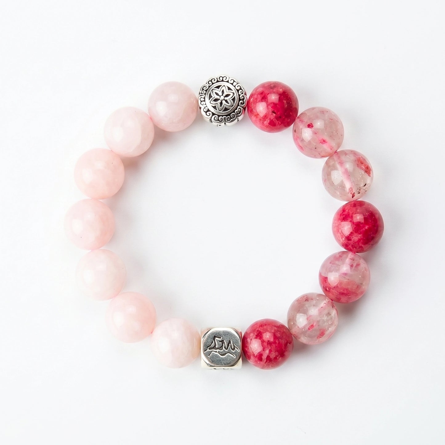 Emberheart fire crystal bracelet — rhodonite and rose quartz — mends heartache and reignites self-love — Leymen Jewels