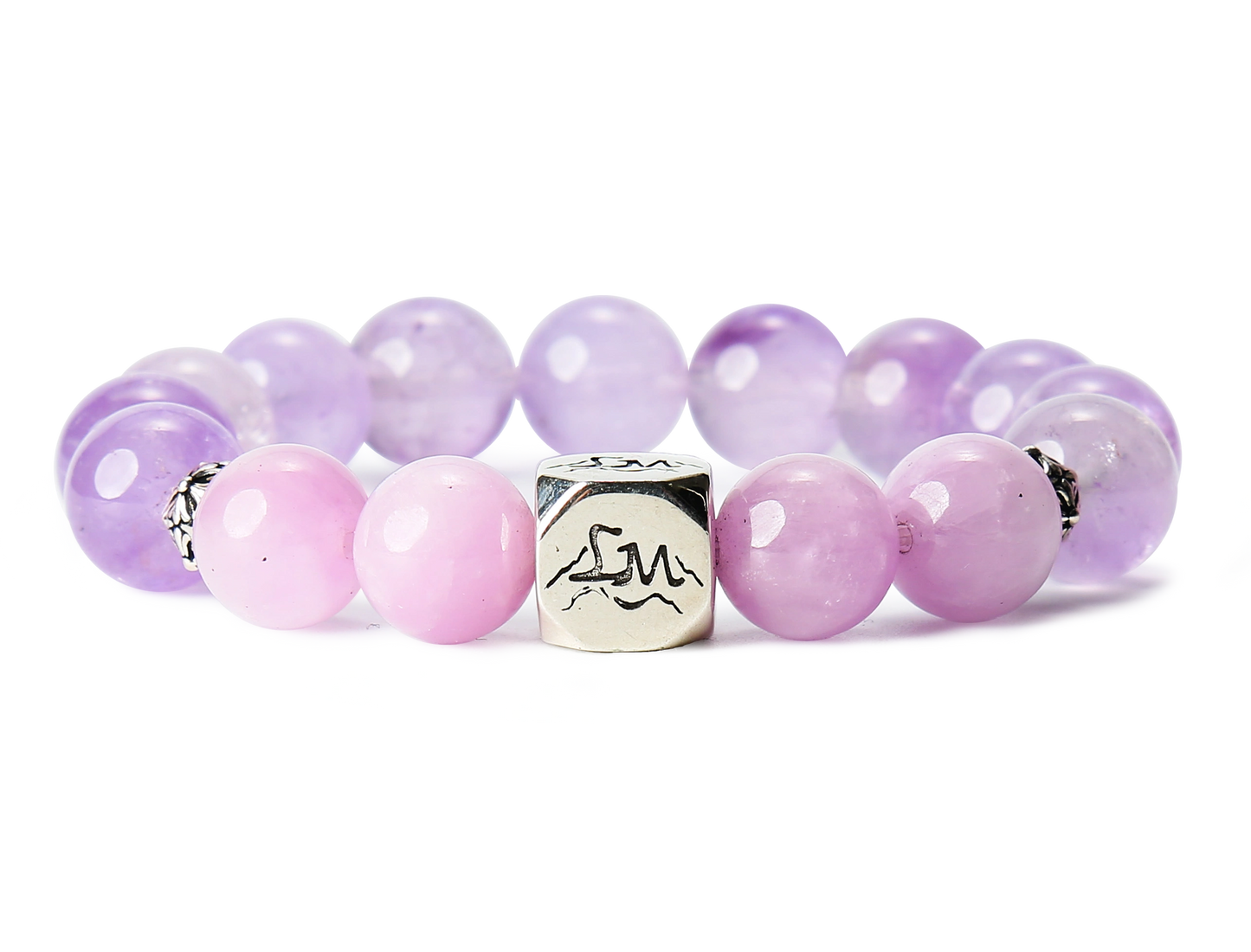 Flame fire crystal bracelet — lavender amethyst and kunzite — front detail — Leymen Jewels