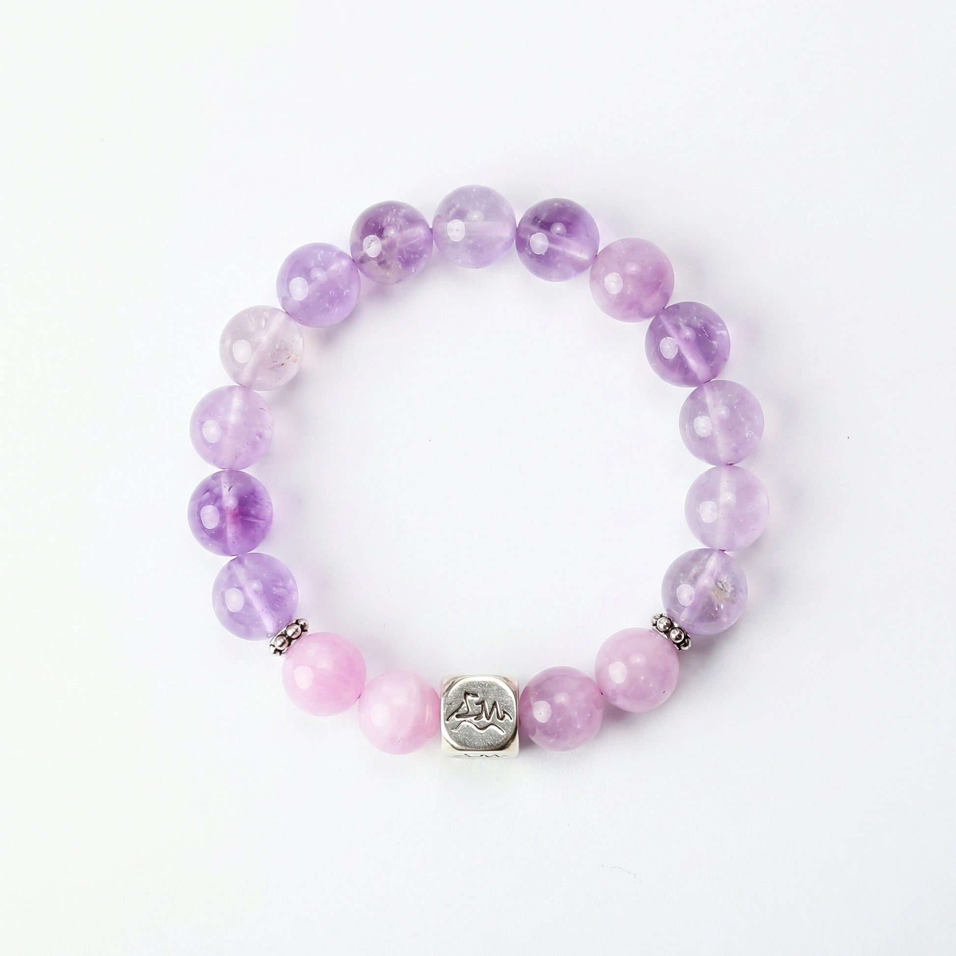 Flame fire crystal bracelet — lavender amethyst and kunzite — calms anxiety and rekindles gentle self-love — Leymen Jewels