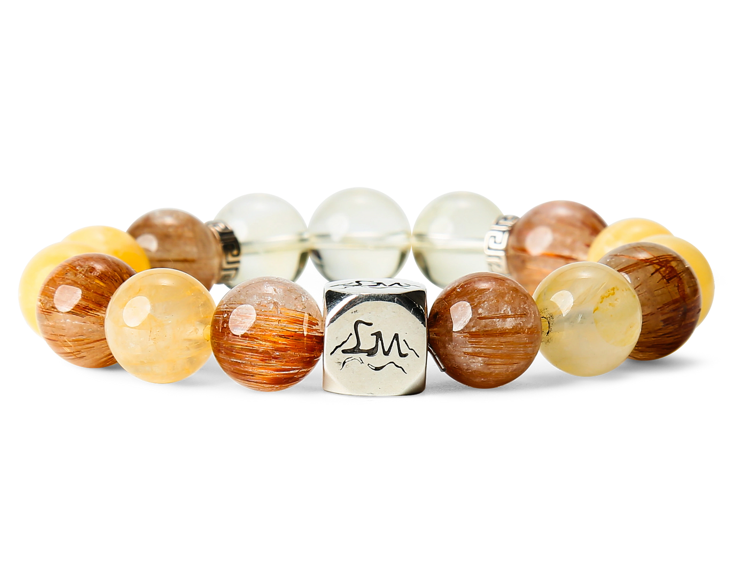 Forge earth crystal bracelet — citrine and copper rutilated quartz — front detail — Leymen Jewels