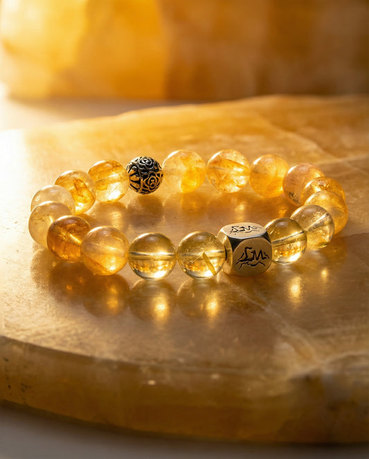 Fortune earth crystal bracelet — citrine and yellow hematoid quartz — on golden stone — Leymen Jewels