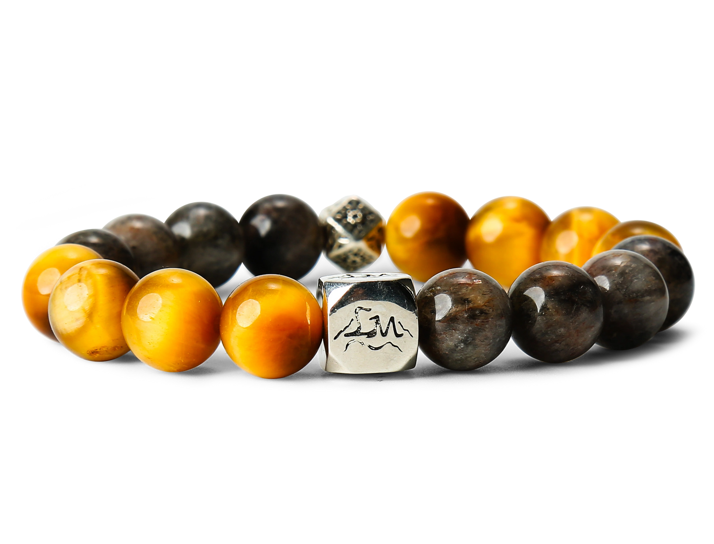 Foundation earth crystal bracelet — Tiger's Eye and Black Auralite-23 — front detail — Leymen Jewels