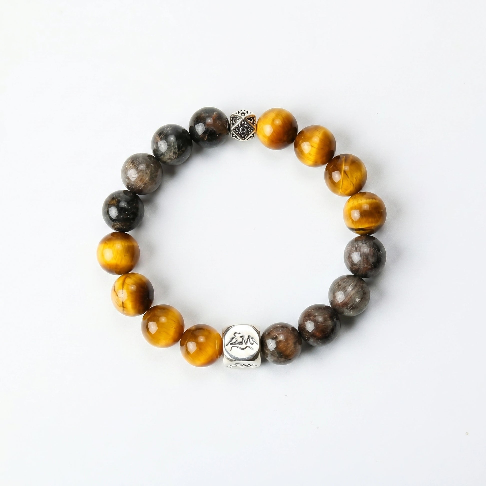 Foundation earth crystal bracelet — Tiger's Eye and Black Auralite-23 — grounds energy and builds resilience — Leymen Jewels