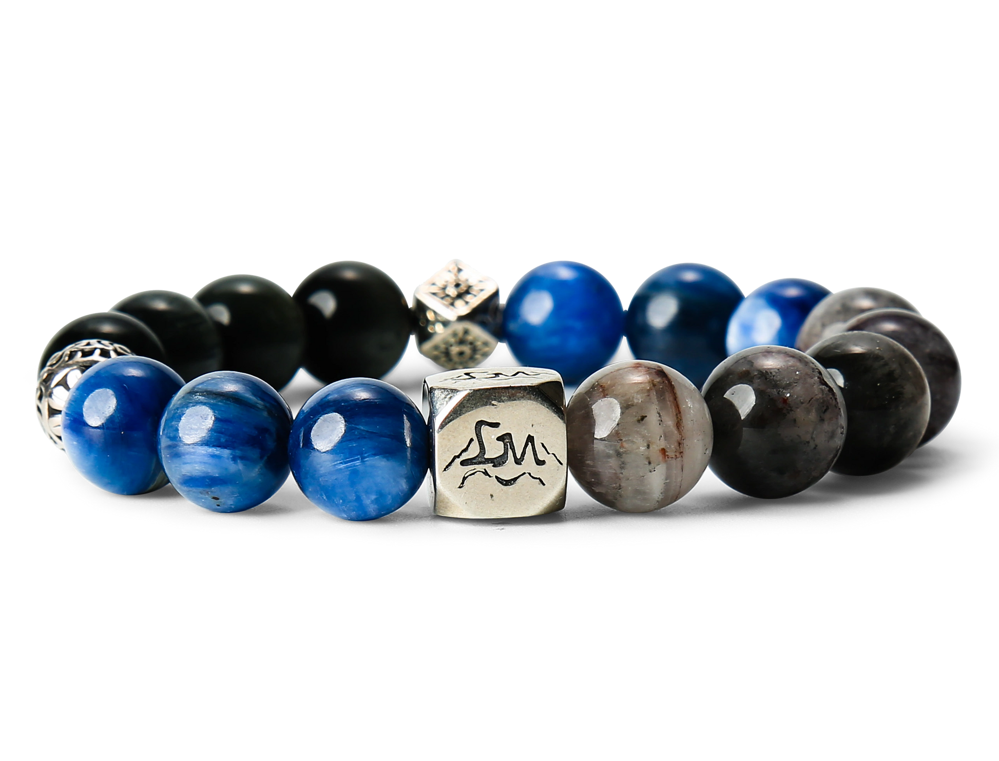 Harbor water crystal bracelet — kyanite black auralite-23 and black tiger's eye — front detail — Leymen Jewels