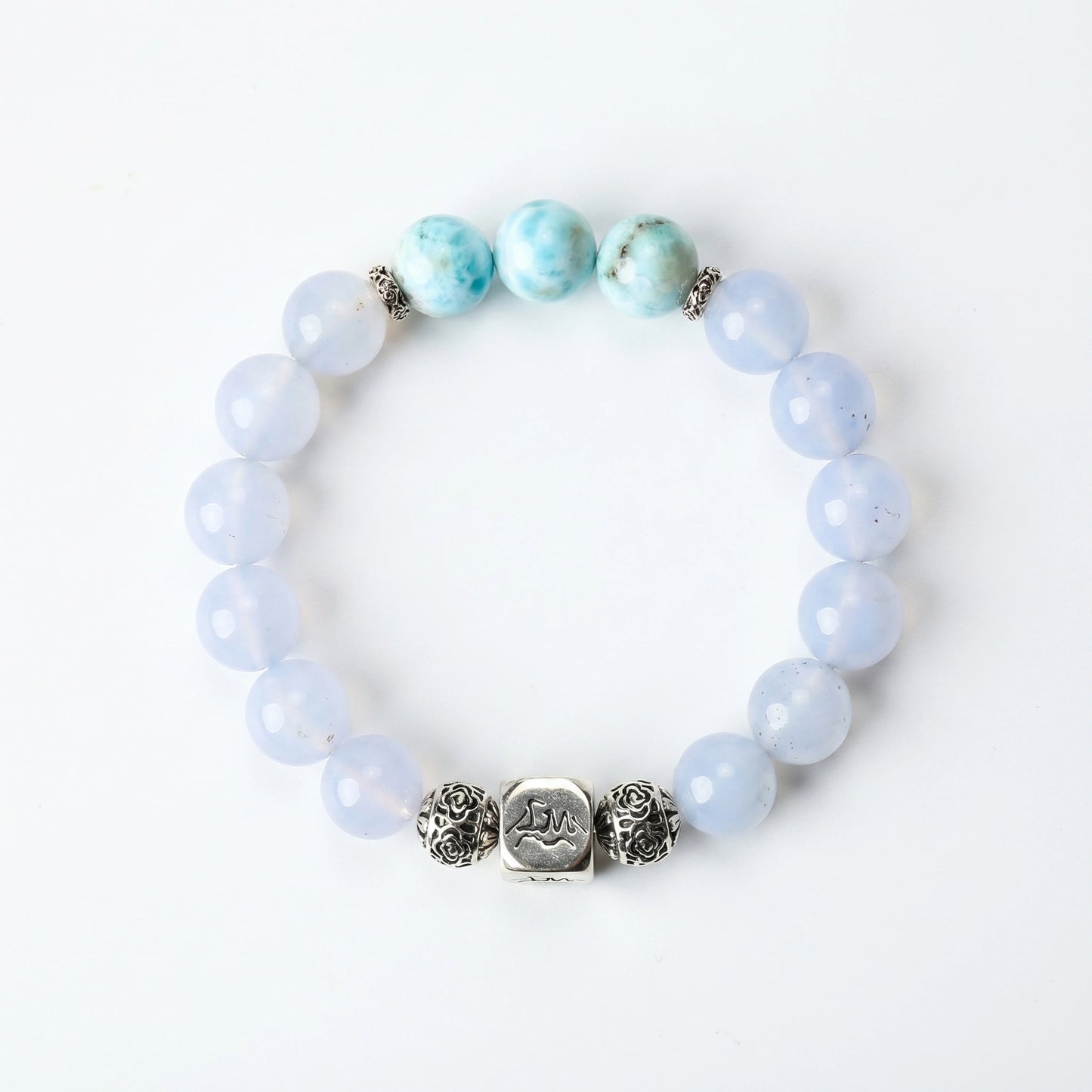 Haven water crystal bracelet — larimar and blue lace agate — soothes anxiety and radiates calm authority — Leymen Jewels