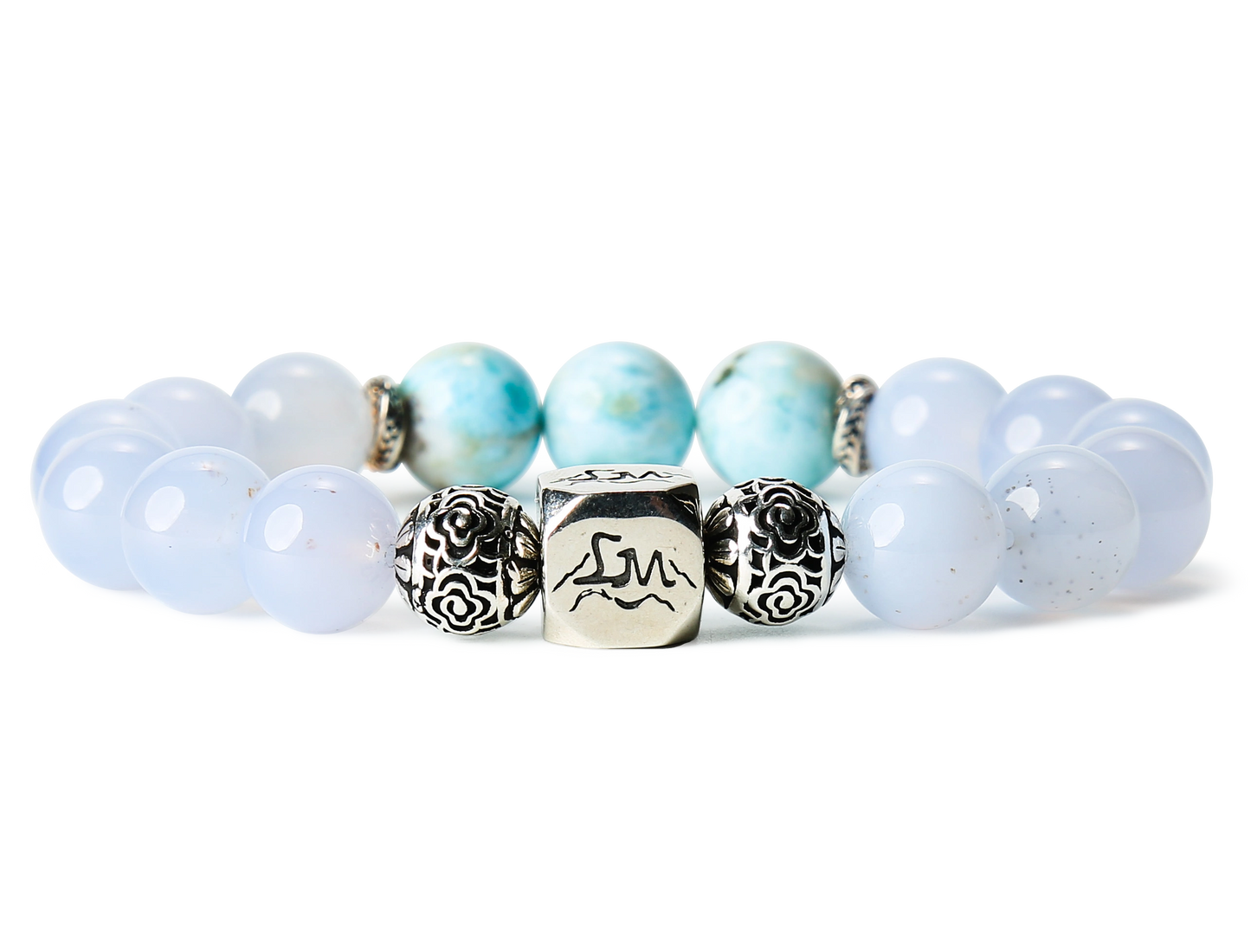Haven water crystal bracelet — larimar and blue lace agate — front detail — Leymen Jewels