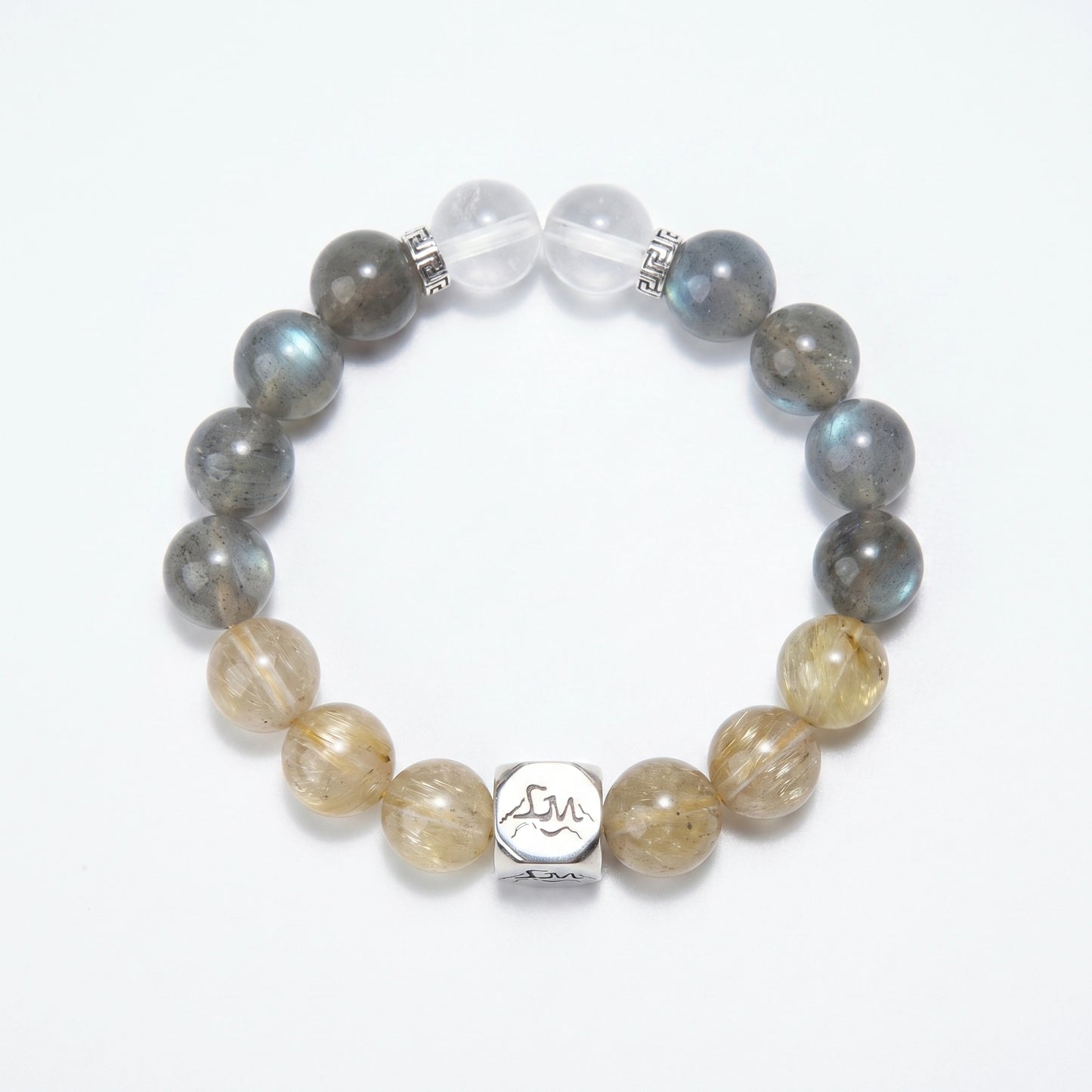 Horizon metal crystal bracelet — golden rutilated quartz grey moonstone and blue moonstone — attracts wealth and protects during transitions — Leymen Jewels