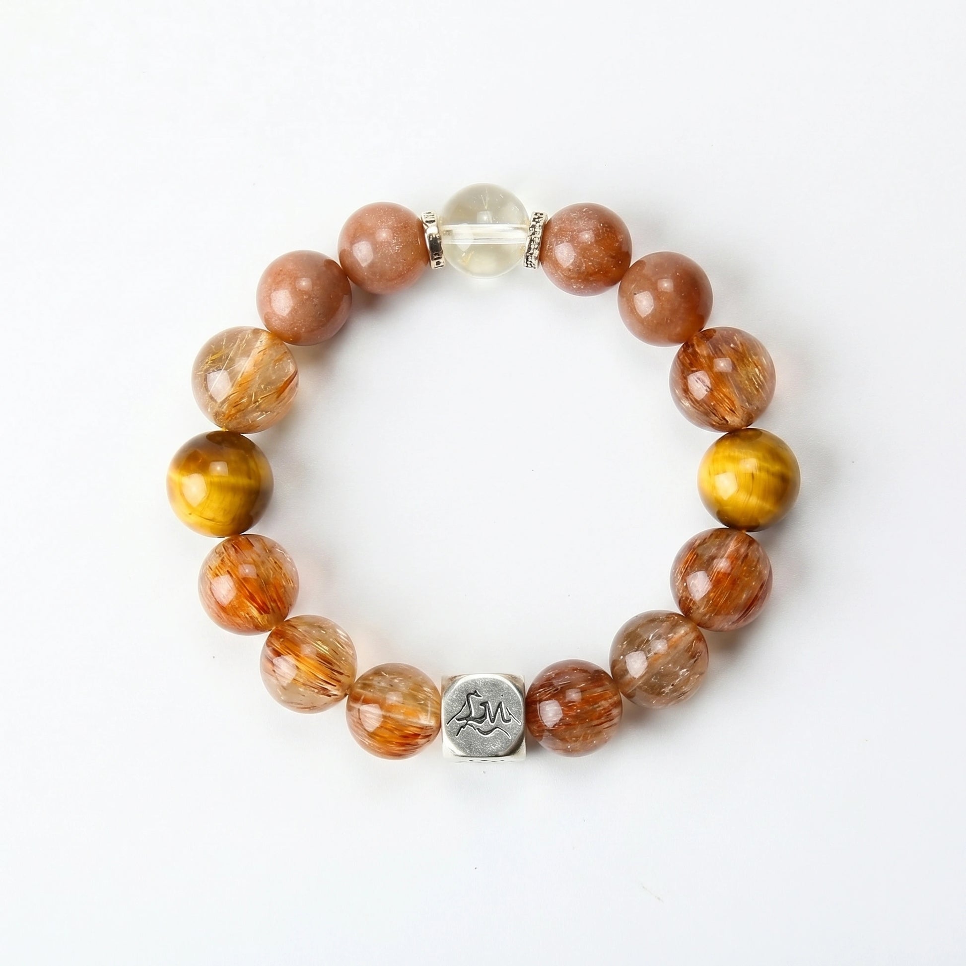 Ironflare earth crystal bracelet — copper rutilated quartz and sunstone — ignites leadership, grounds focus — Leymen Jewels