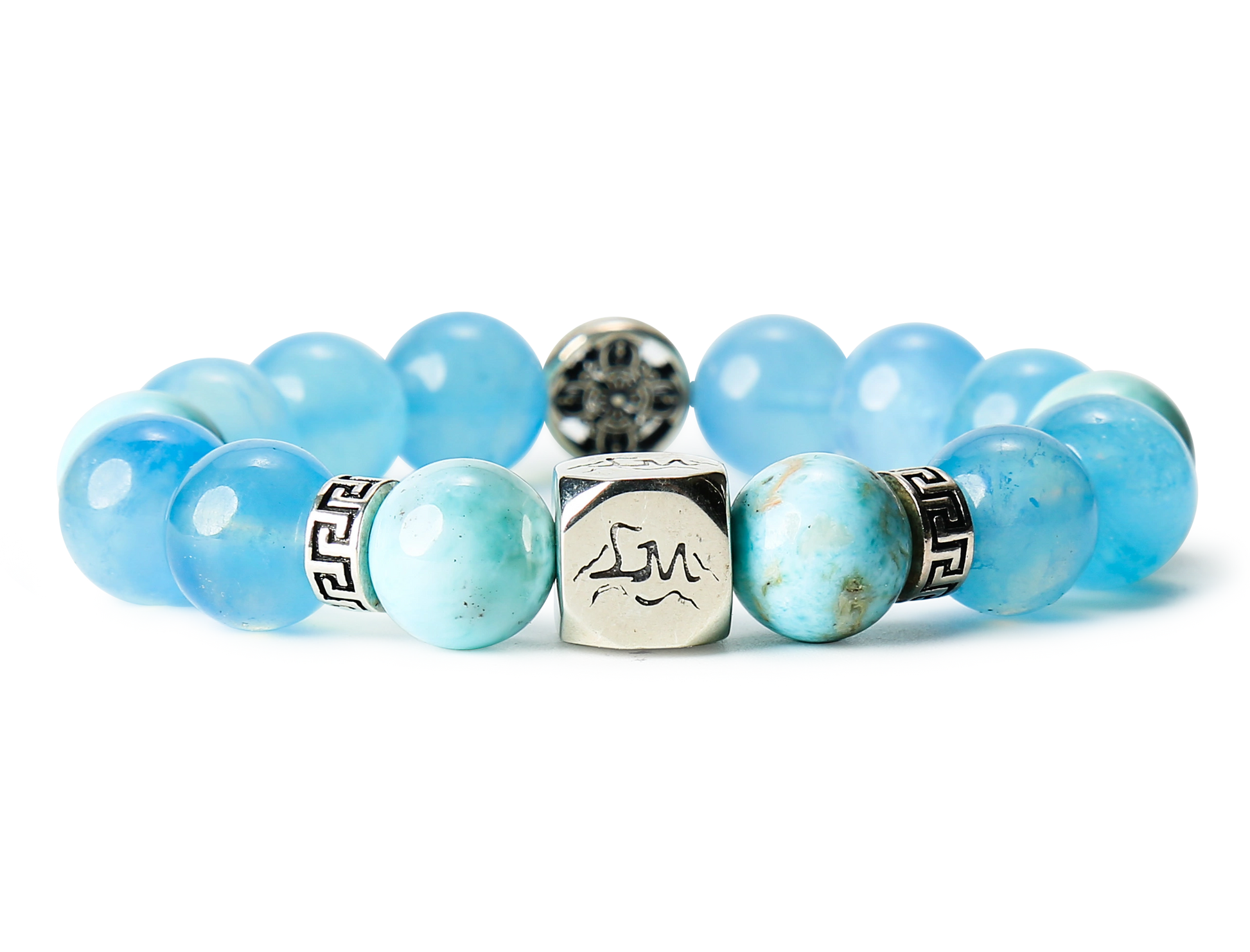 Mariner water crystal bracelet — larimar and dark aquamarine — front detail — Leymen Jewels