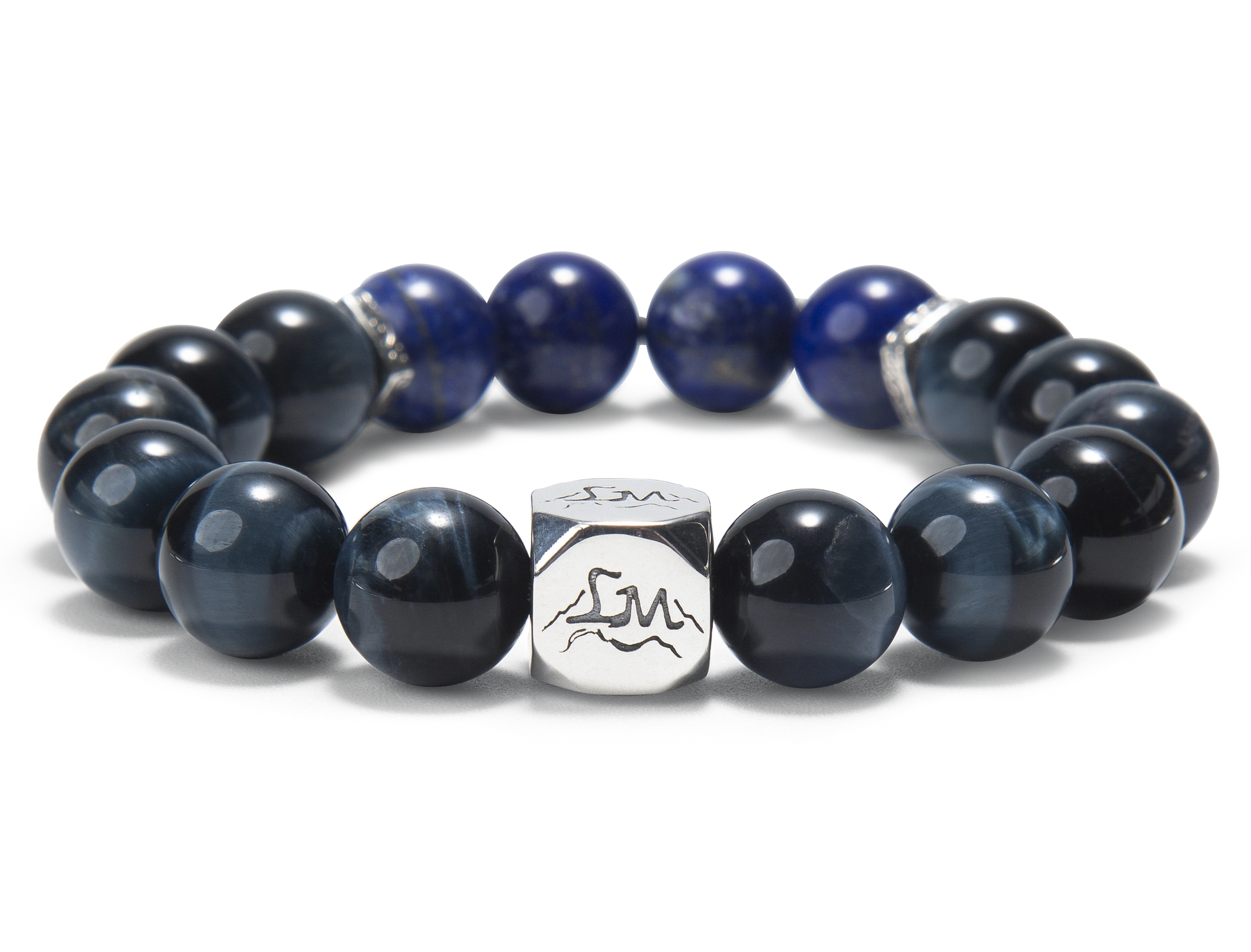 Oracle water crystal bracelet — lapis lazuli and blue tiger's eye — front detail — Leymen Jewels