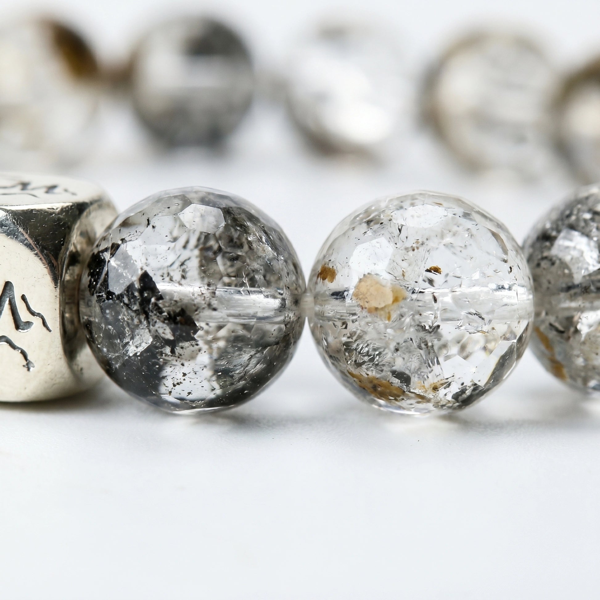 Prism metal crystal bracelet — herkimer diamond macro detail showing crystal fractures and carbon inclusions — Leymen Jewels