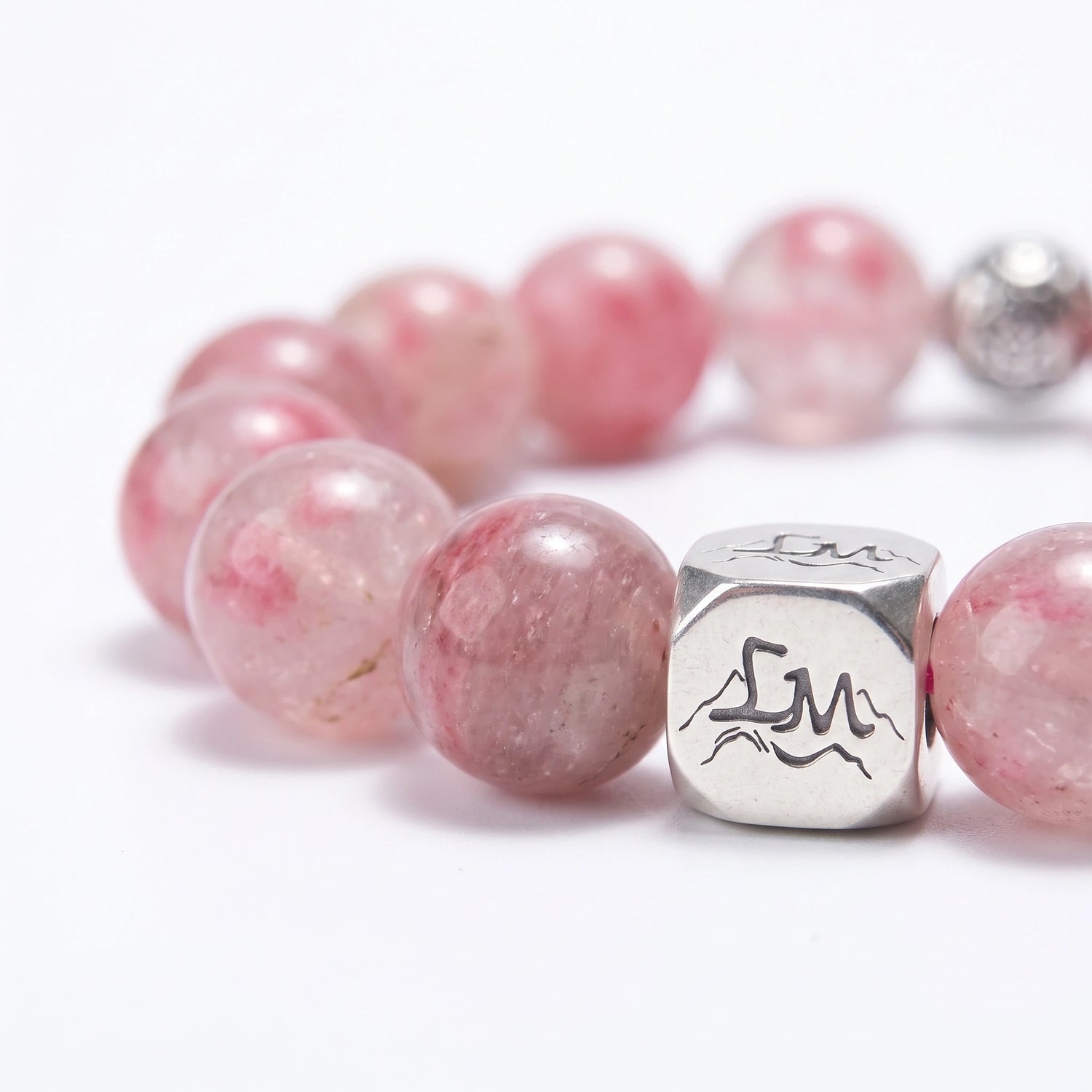 Roseveil Fire bracelet macro detail, Rhodonite — Leymen Jewels