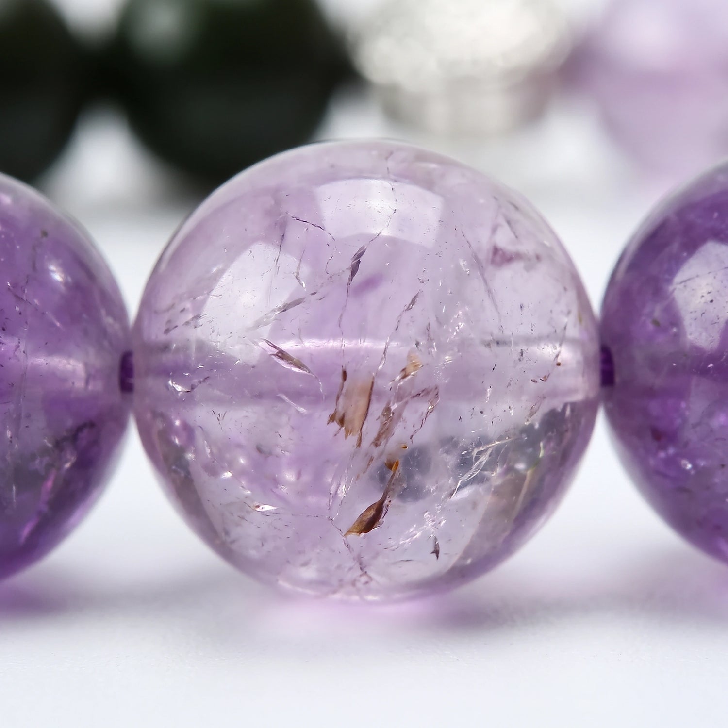 Seren Wood bracelet macro detail, Nephrite Jade and Lavender Amethyst — Leymen Jewels