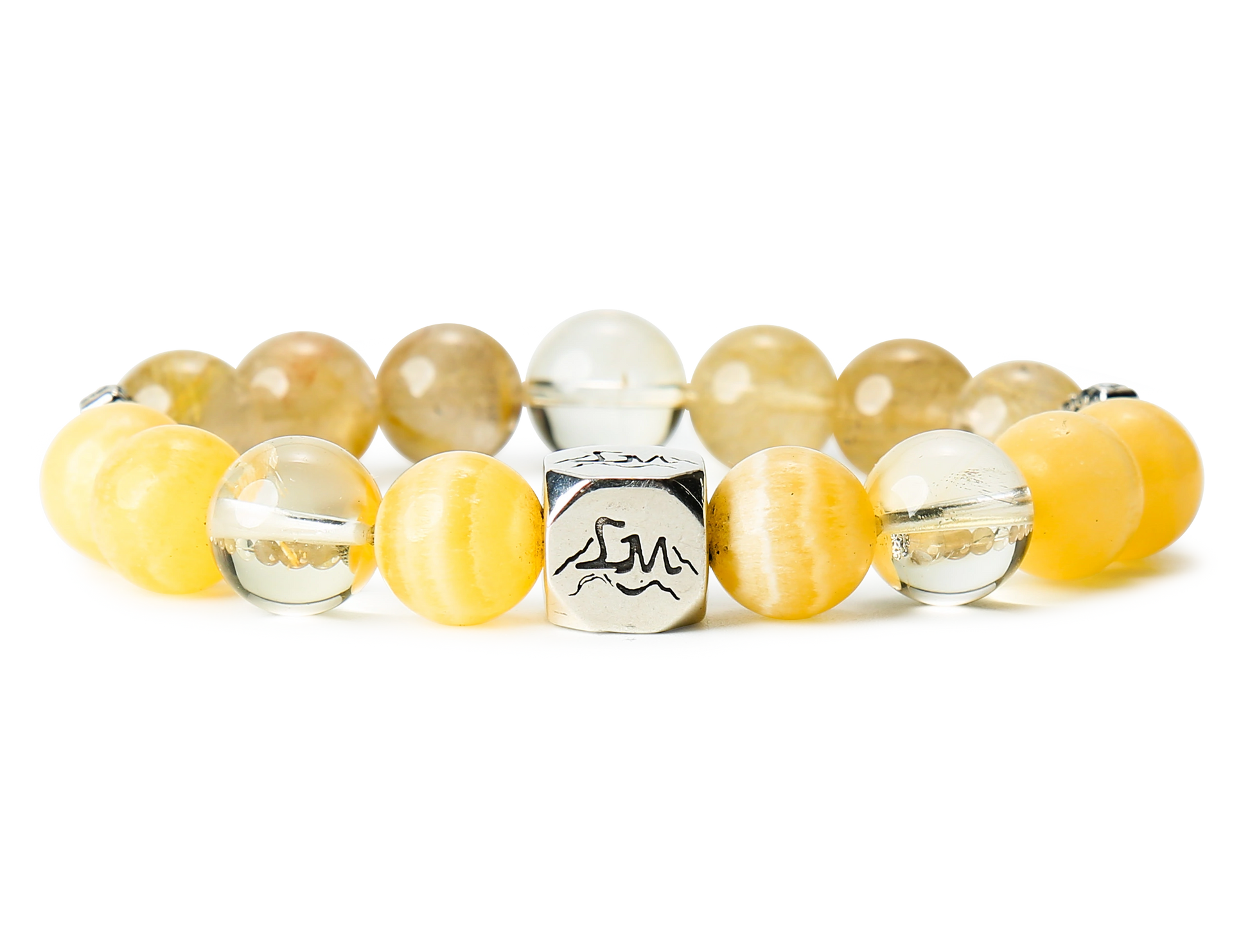 Solaris Vein earth crystal bracelet — citrine and golden rutilated quartz — front detail — Leymen Jewels