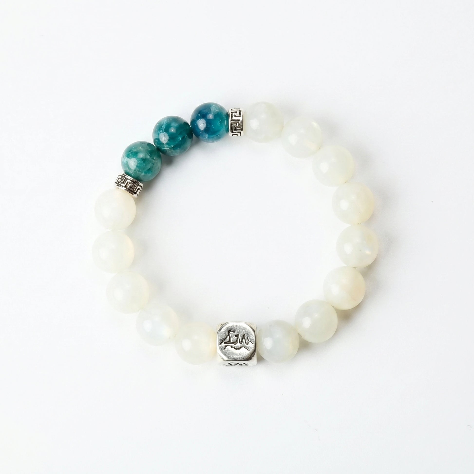Sylva wood crystal bracelet — teal kyanite and garnierite — dissolves mental blocks and attracts opportunities — Leymen Jewels


