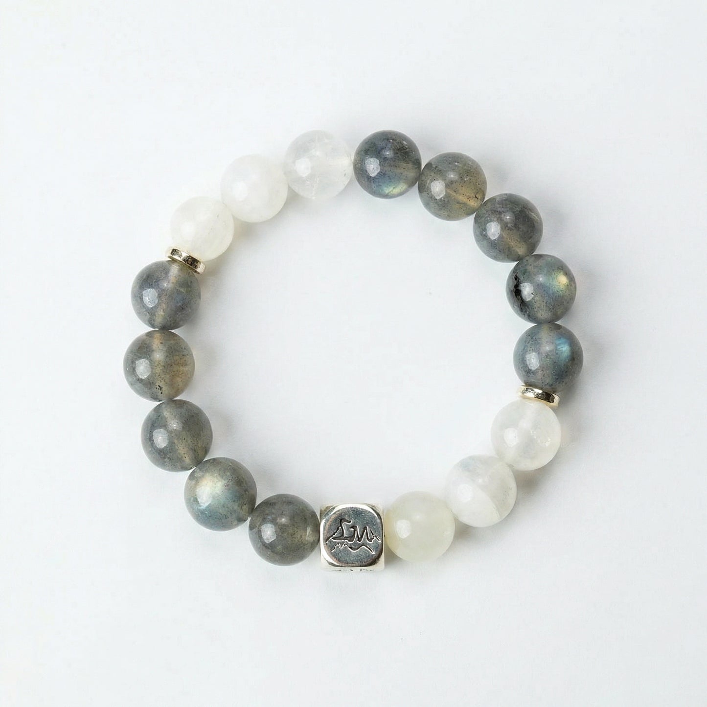 Threshold metal crystal bracelet — grey moonstone snow quartz and garnierite — enhances intuition and protects during transitions — Leymen Jewels