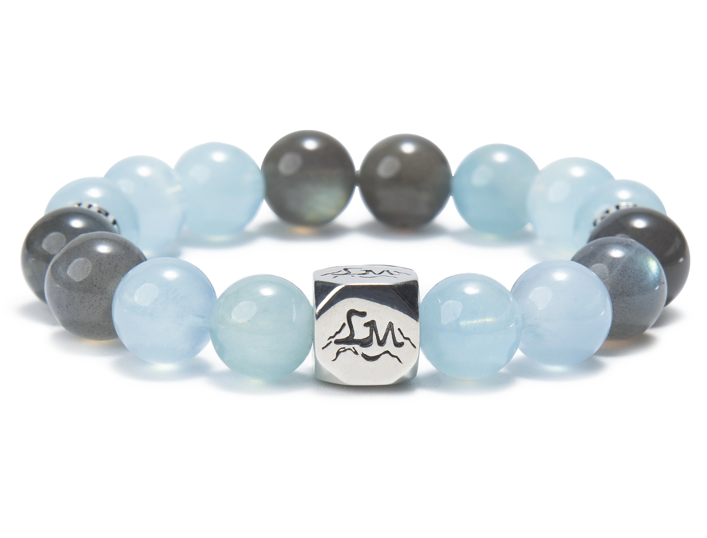 Tide water crystal bracelet — light aquamarine and grey moonstone — front detail — Leymen Jewels