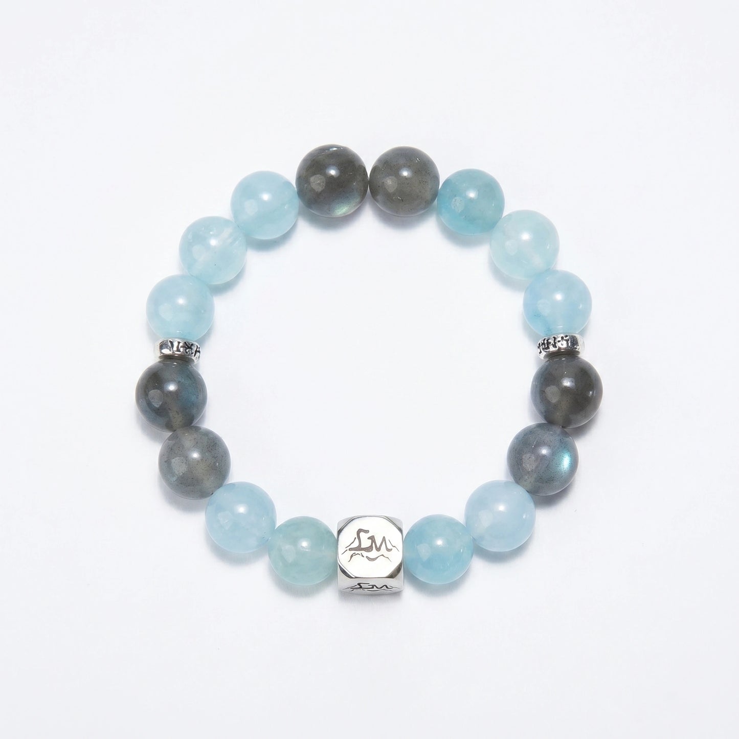 Tide water crystal bracelet — light aquamarine and grey moonstone — soothes stress and stabilizes emotions — Leymen Jewels