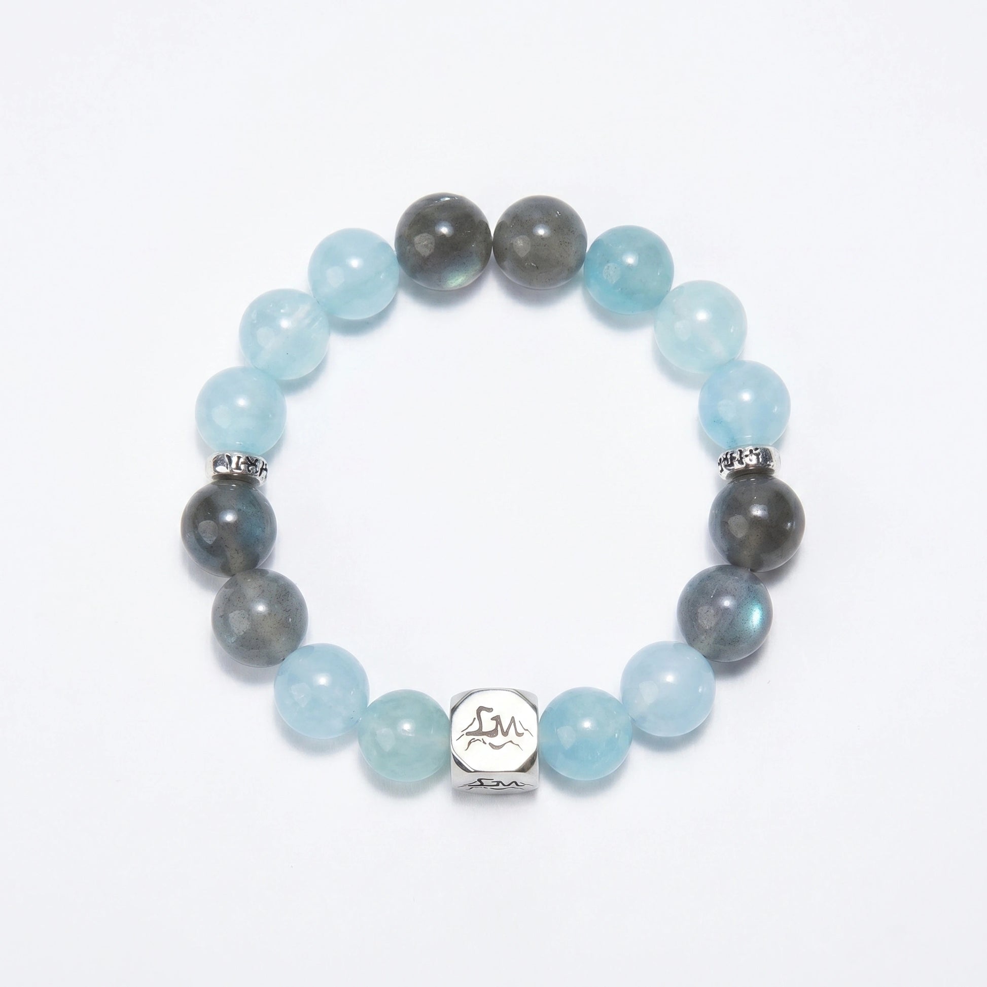 Tide water crystal bracelet — light aquamarine and grey moonstone — soothes stress and stabilizes emotions — Leymen Jewels
