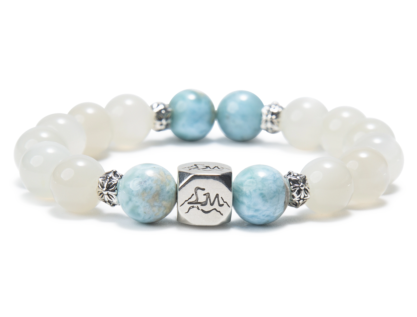 Tideborne water crystal bracelet — larimar and garnierite — front detail — Leymen Jewels