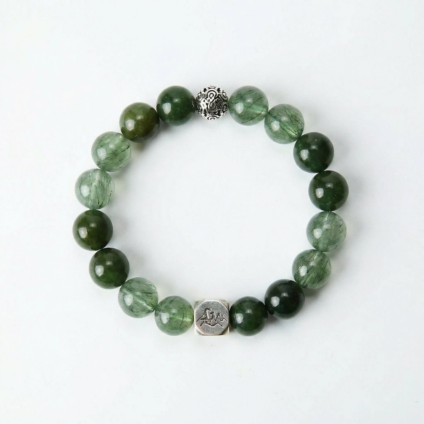 Verdant wood crystal bracelet — nephrite jade and green rutilated quartz — shields harm and activates growth energy — Leymen Jewels