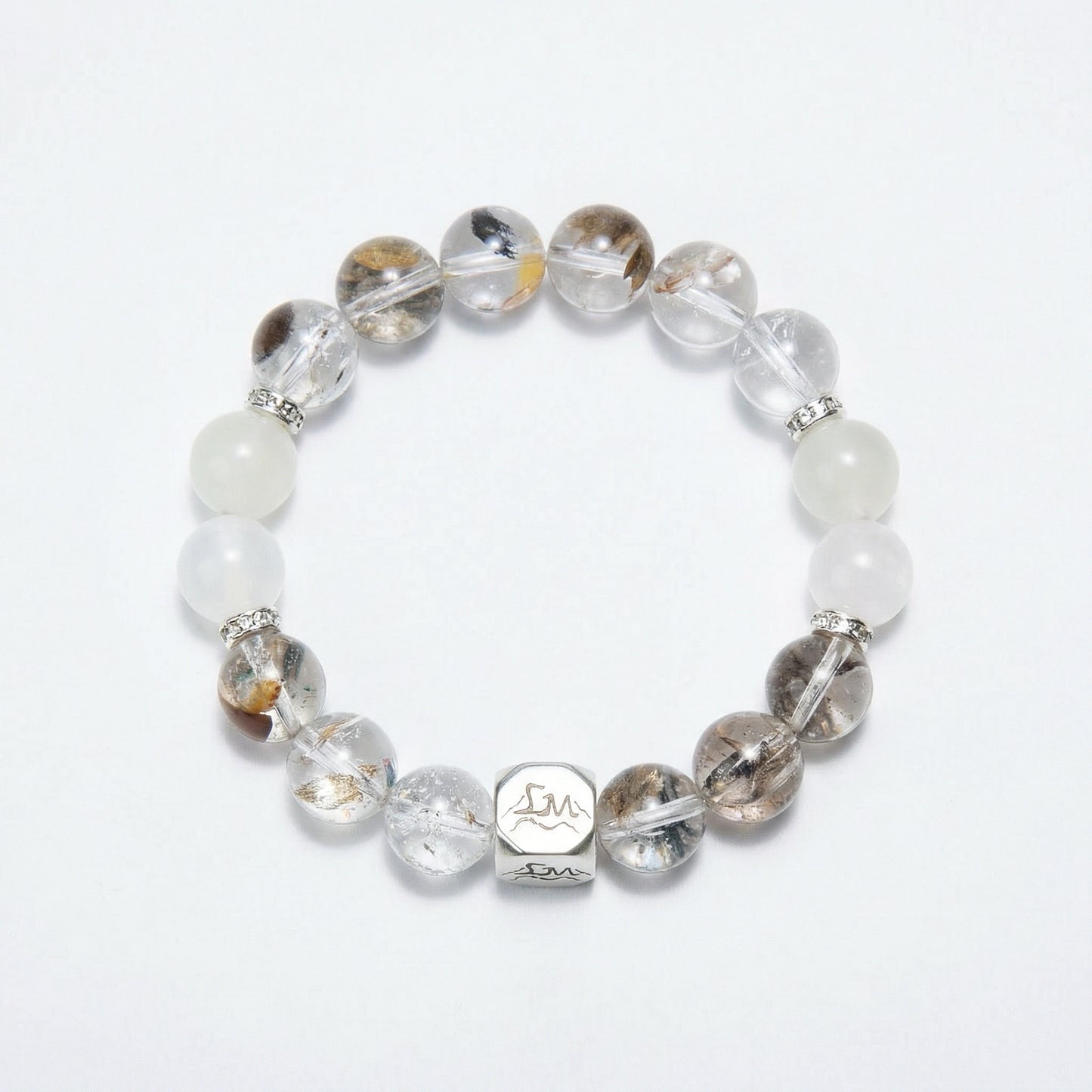 Verity metal crystal bracelet — herkimer diamond garnierite and snow quartz — amplifies energy and welcomes new beginnings — Leymen Jewels