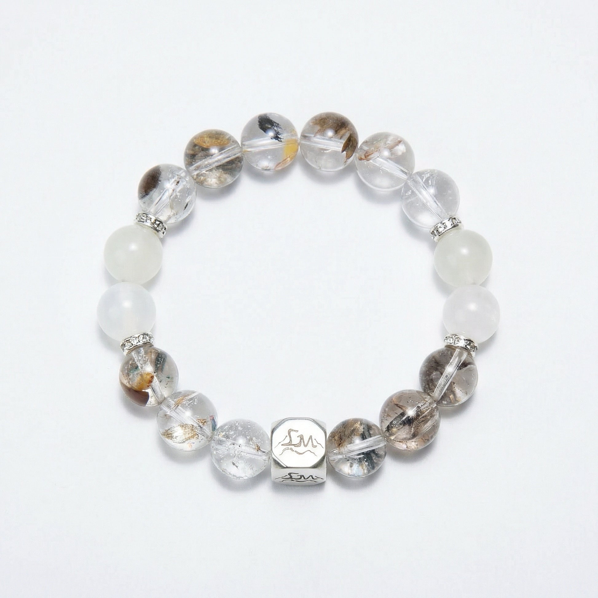 Verity metal crystal bracelet — herkimer diamond garnierite and snow quartz — amplifies energy and welcomes new beginnings — Leymen Jewels